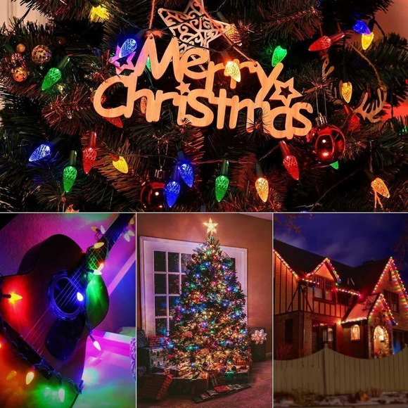 2 Pack Battery Operated C6 Christmas String Lights 20ft 60 LED Faceted Christmas - Picture 7 of 7